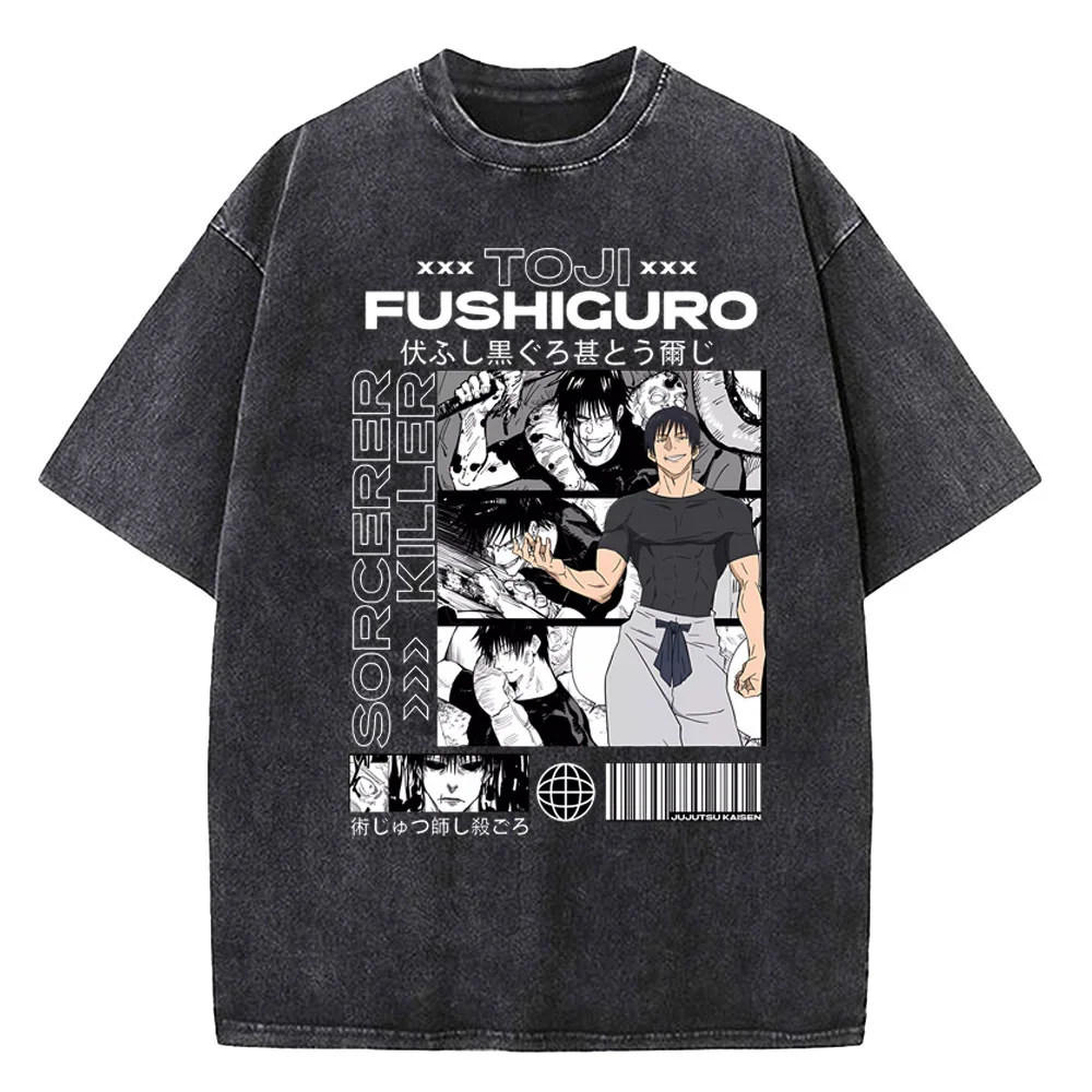 Jujutsu Kaisen Gojo Satoru Camiseta lavada de algodón de alta calidad para hombre Digital Retro Universidad camisa gráfica transpirable 2000s