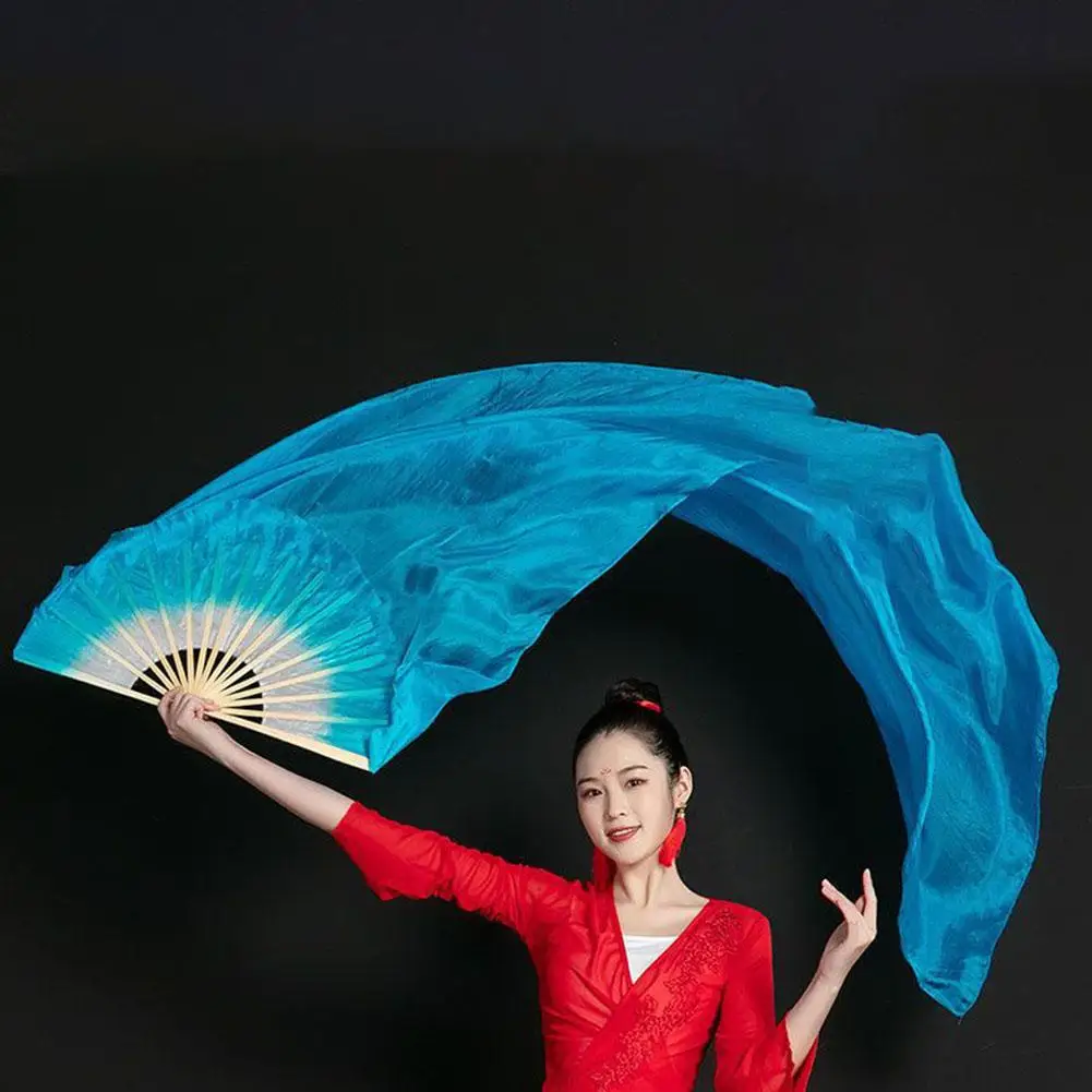 120cm Length Hot Sell Ms.Belly Dancing Fan Gradient Color Dancer Practice Long Imitation Dance Props Silk Fans