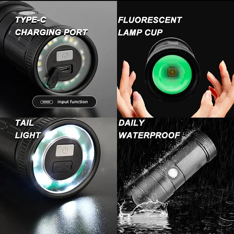 Super Powerful LED Flashlight 6000Lumen Camping Torch ABS+Plastic Material Zoom With Tail Cob Floodlight Multiple Lighting Modes