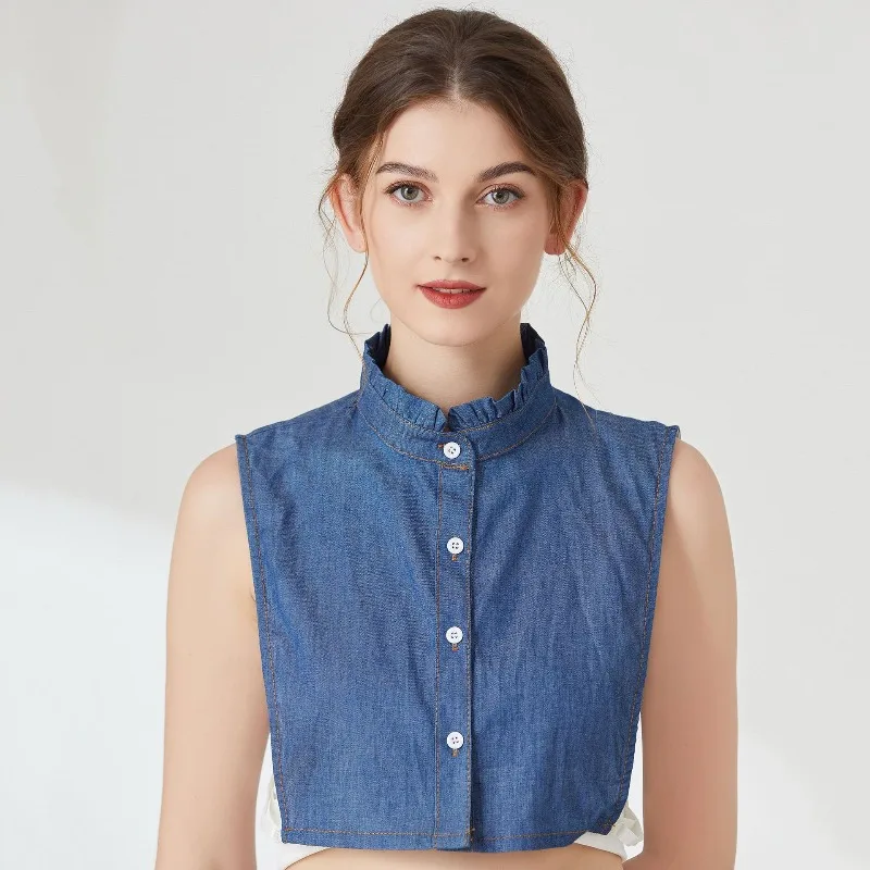 Women's Adjustable Faux Collar Versatile and Fashionable Denim Ruffled Blouse Collar Spring-autumn