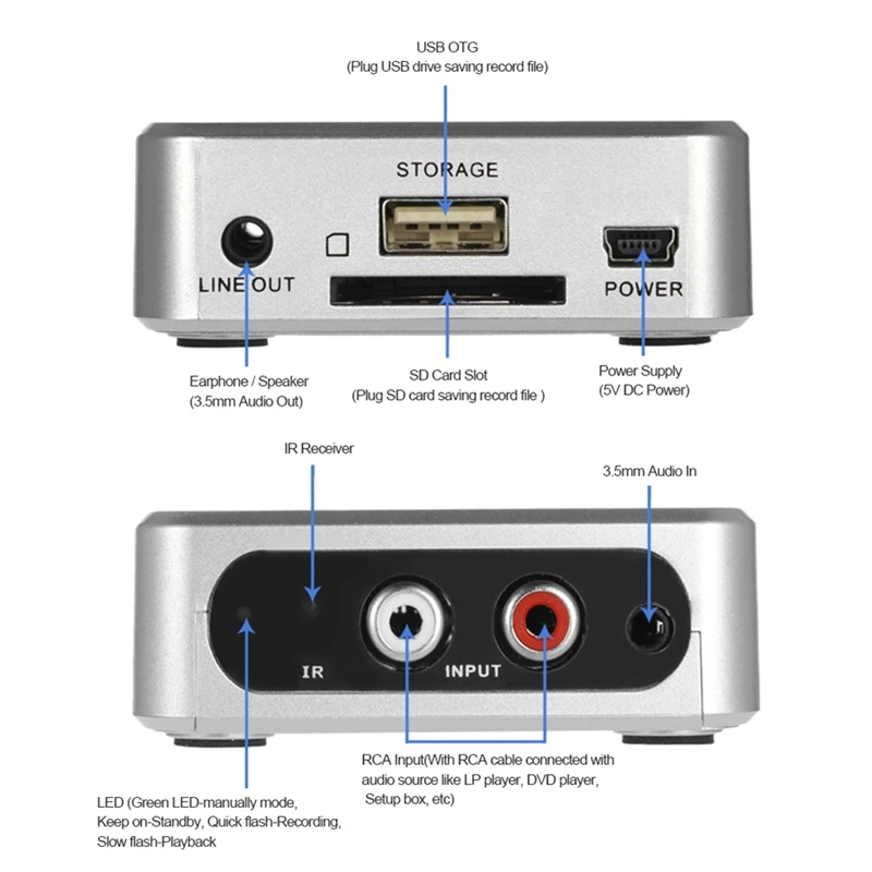 Music Digitizer Audio Capture Recorder Box Convert Old Analog Music To MP3 Support USB Drive Or SD Card