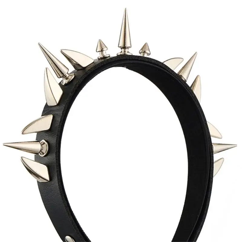 

39BB Trendy Black PU Leather Headwear Studded Headband Street Fashion Hair Ornament For Women And Men