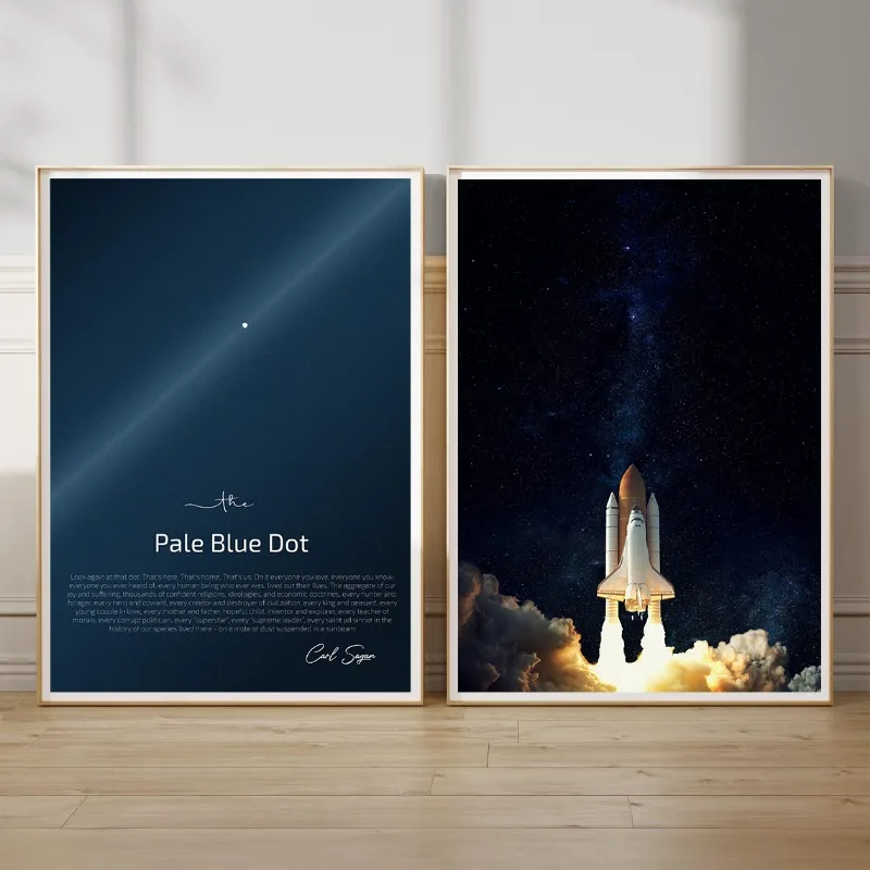 Astronomer Carl Sagan The Pale Blue Dot Poster Space Shuttle Launch Inspirational Quote Canvas Painting Space Lover Home Decor