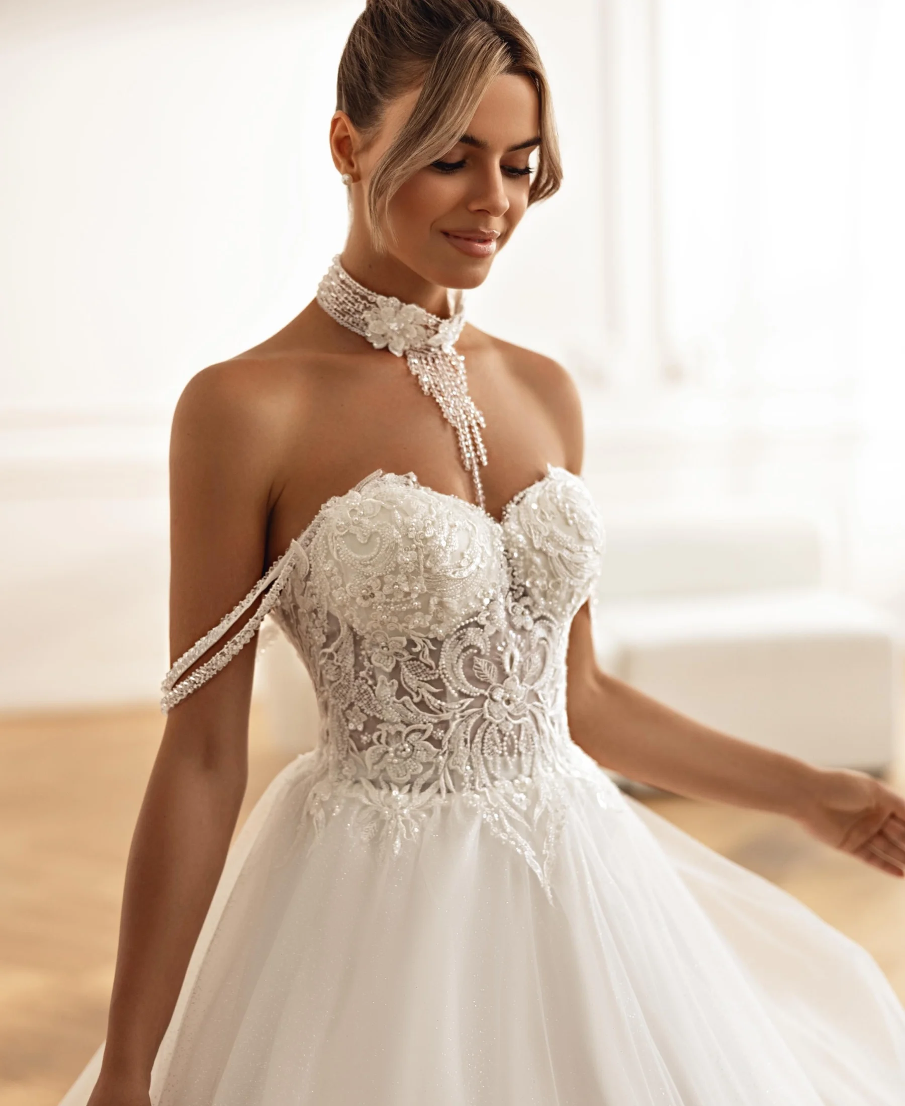 Luxury Lace Beach Wedding Ball Gowns Off Shoulder Glitter Boho Bridal Dresses Beading Sweetheart Customized Vestido De Novia