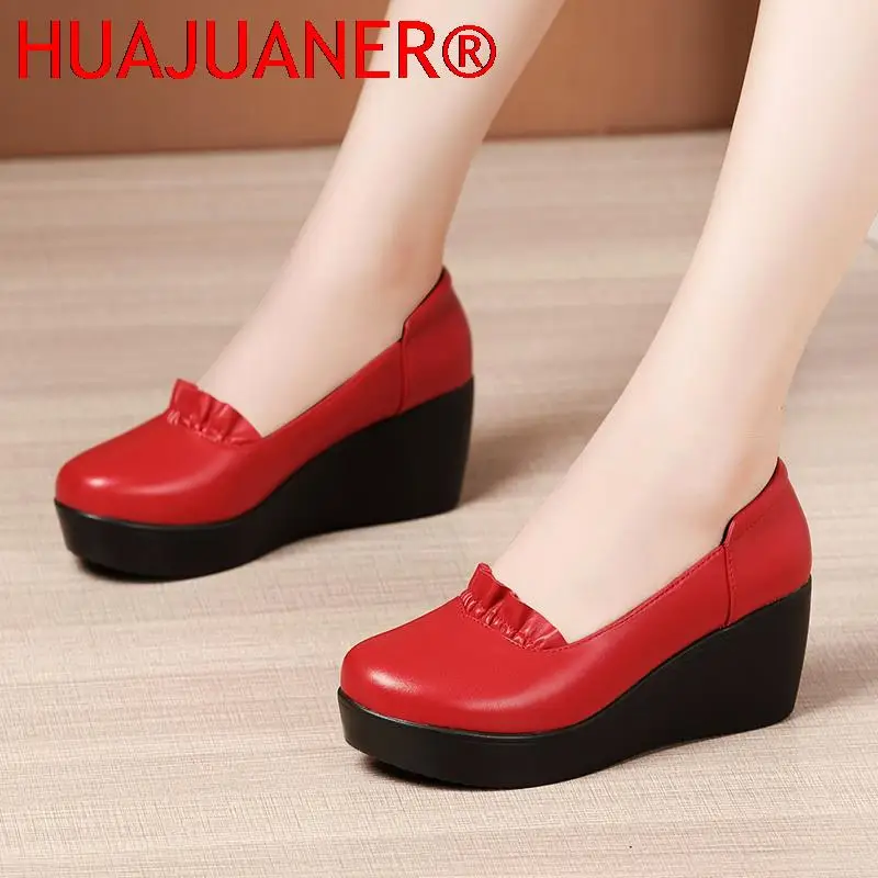 

Wedges Shoes for Women 2026 Autumn Spring Platform Pumps Woman High Heels Leather Office Shoes Ladies Plus Size 34-43