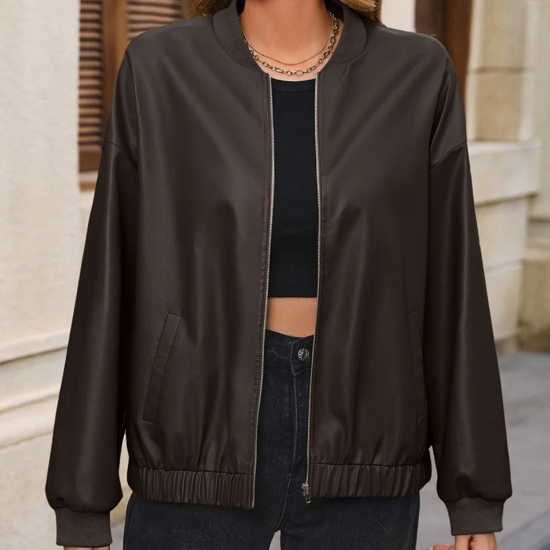 

Повседневное мотоциклетное кожаное пальто в европейском и американском стиле с короткими рукавами для женщин