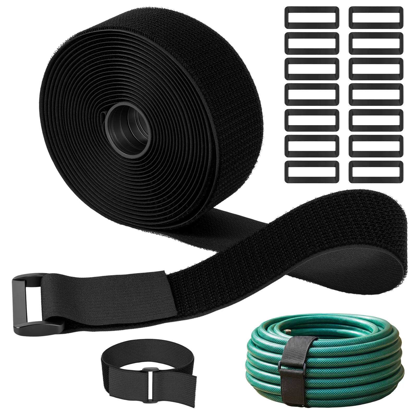 2''x 16Ft Heavy Duty Hook and Loop Straps with 15 Buckles Adjustable, Cut-to-Length, Reusable Cinch Straps for Securing Cables