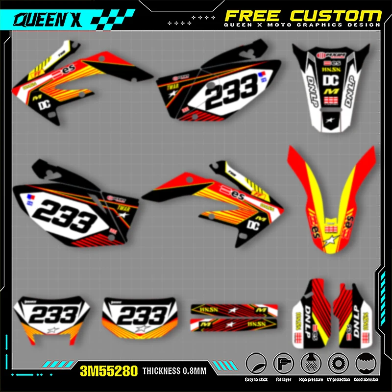

Queen X MOTOR Custom Team Graphics Decals Stickers Kit For Honda 2004 2005 2006 2007 2008-2019 CRF250X 005