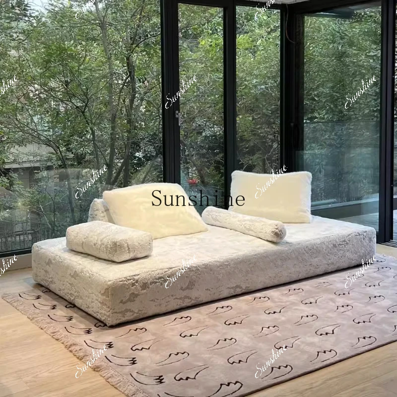 Italian minimalist design small apartment straight row double fabric cream style black and white module sofa  FT