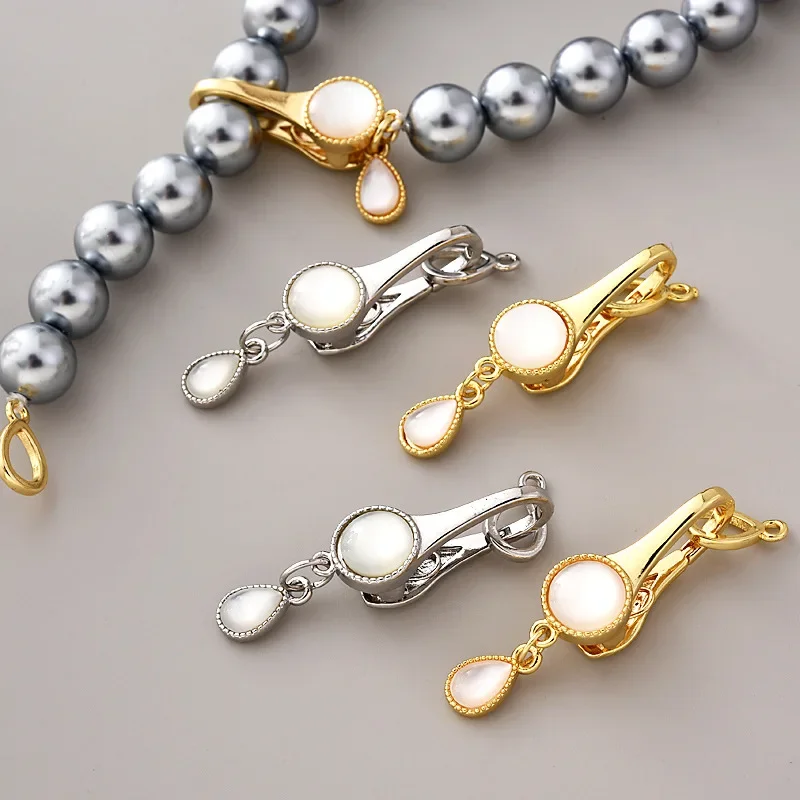

1Pcs DIY Jewellery Making Connector, 18K Gold Plated Brass Metal Pearl Clasp, Zirconia Spring Press Clasp for Necklace Bracelets