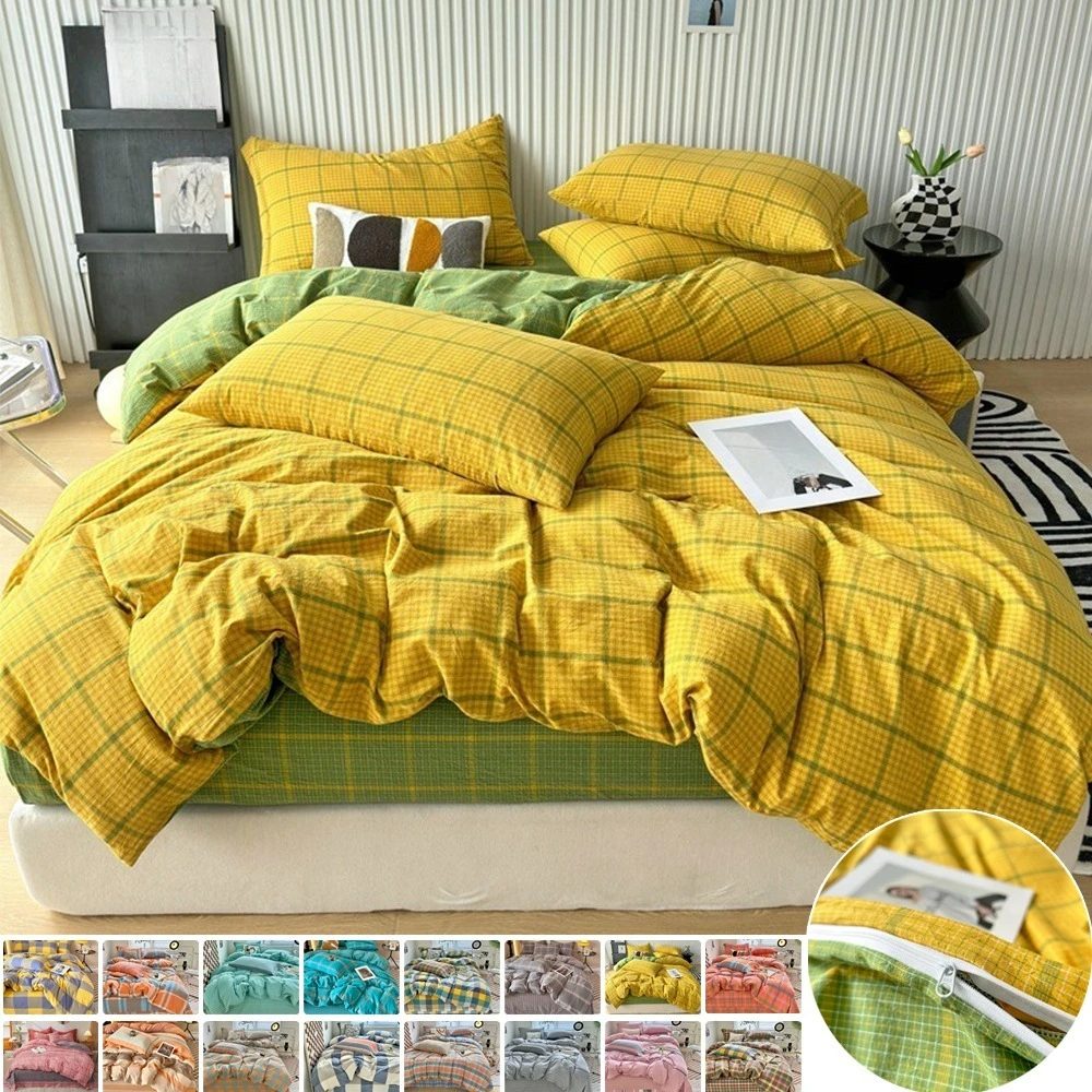 

Nordic Plaid Pattern Cotton Quilt Cover Yarn-dyed Washed Single Douvet Covers Bedding Skin Friendly Queen King Size Пододеяльник