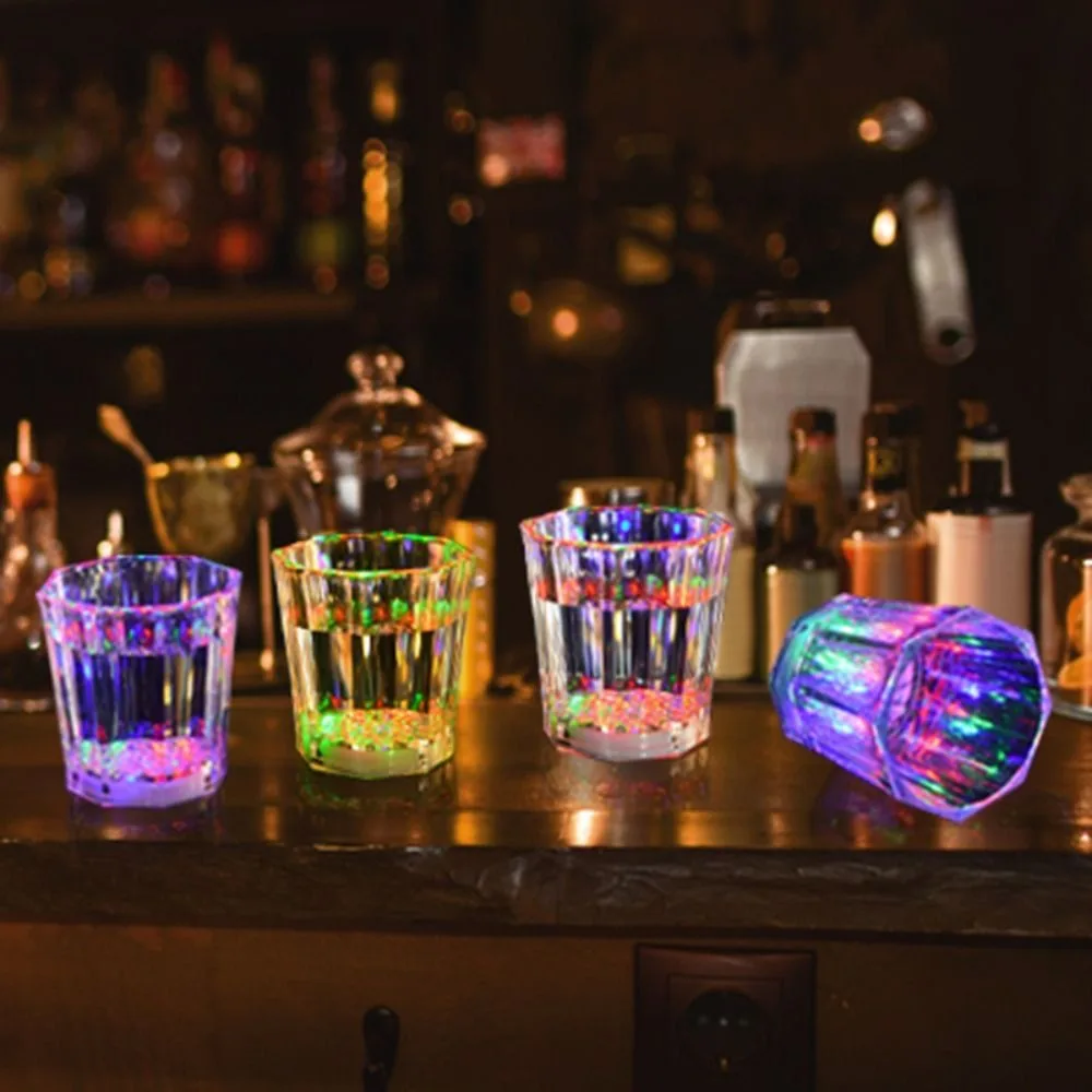 6pcs Drinkware Plastic LED Glowing Glasses Cup Clear Octagon Wine Cup Colorful Light Shot Cup The Dark