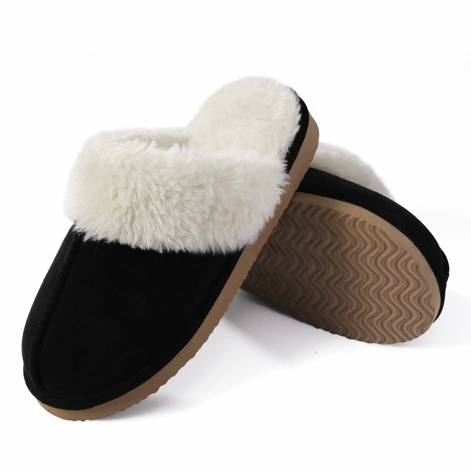 Comwarm Men Fluffy House Slippers Winter New Fashion Suede Fuzzy Slipper Couple Plush Bedroom Flat Shoes Men Furry Cotton Shoes