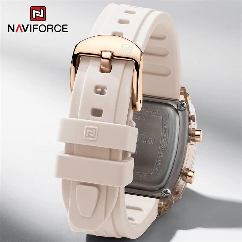 NAVIFORCE-Reloj de pulsera cuadrado para mujer, resistente al agua, Digital, LED, correa de silicona, deportivo, electrónico