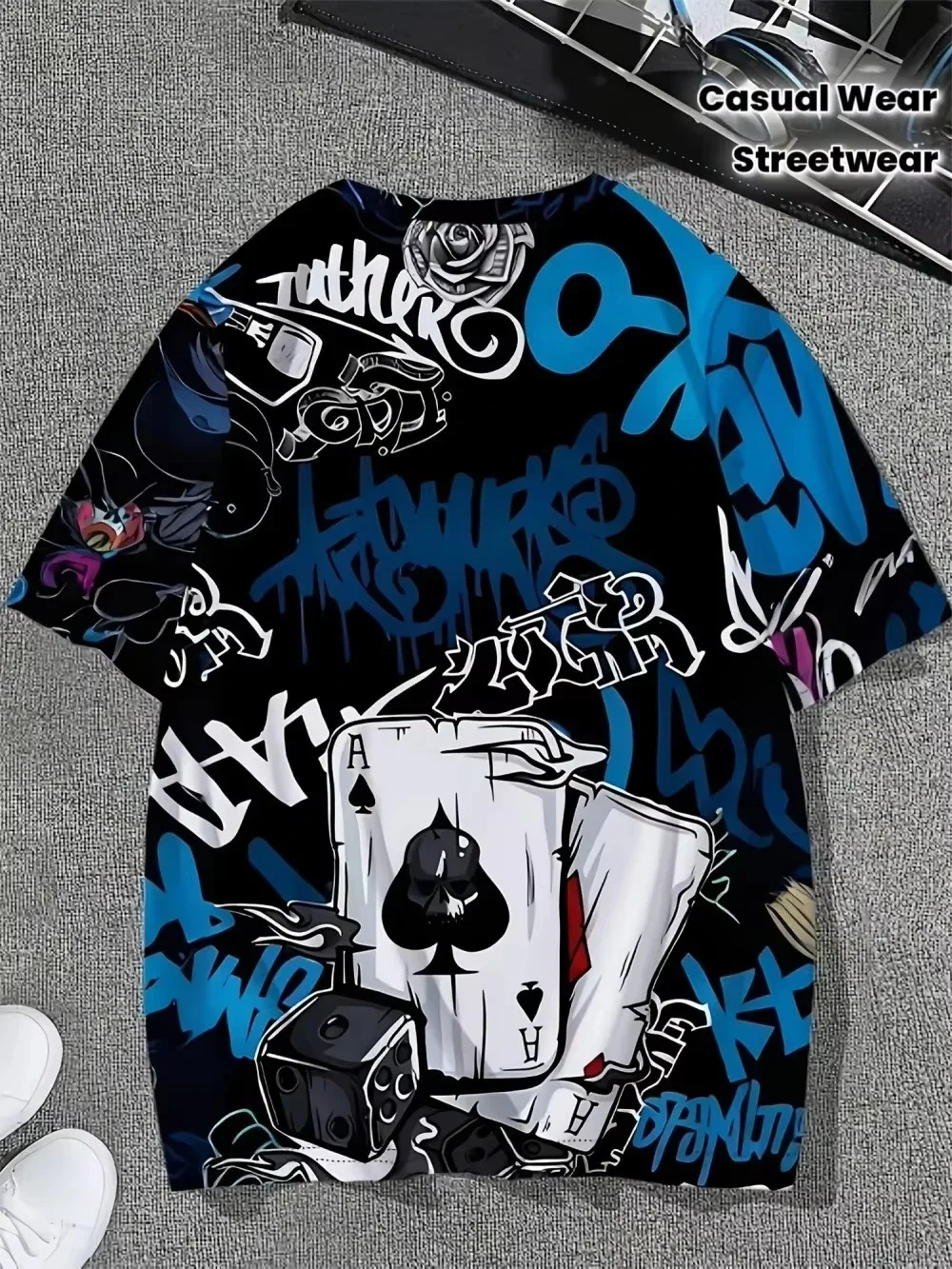 New American Men's Summer Personalized Letter Graffiti Print Comfortable and Breathable Round Neck T-Shirt Outdoor Street Top