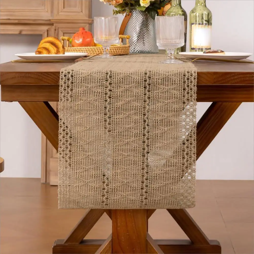 Thick Fabric Table Runner Wear-resistant Table Runner Boho Burlap Table Runner Rustic Farmhouse Jute Woven Centerpiece for Home