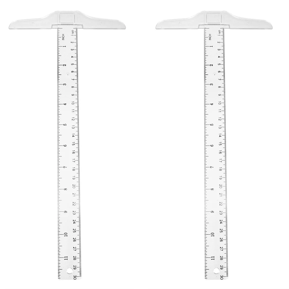 2 Pcs Ruler Transparent Measuring Straight Shape T-Square Plastic Student Designing