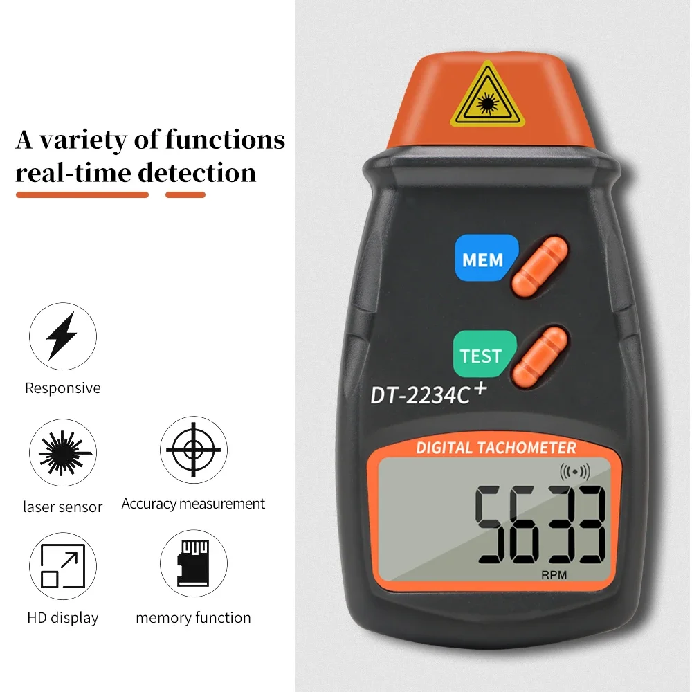 Digital Laser Photo Tachometer Non Contact RPM Tach Speed Gauge Engine Use for Measure Lathe Motors Range 2.5 to 99,999 RPM