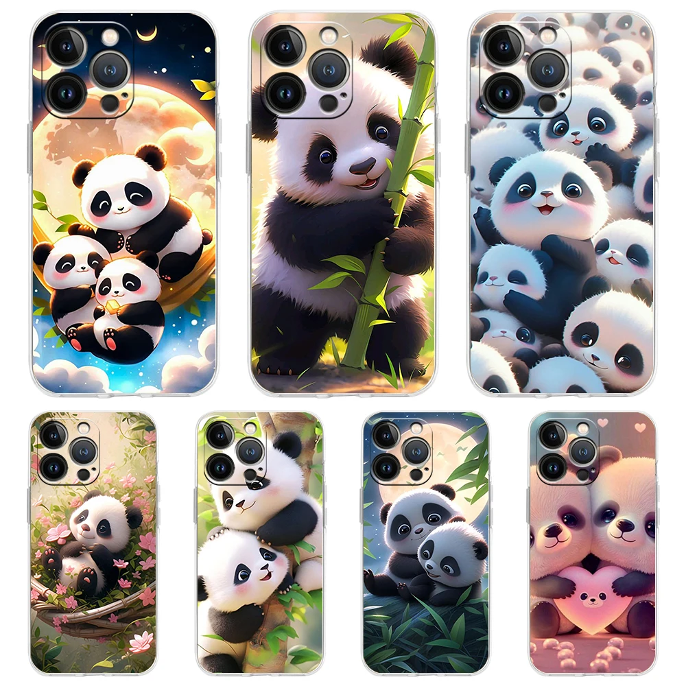 Etui na telefon Cartoon Lovely Panda do iPhone 16 15 14 13 12 Pro Max Przezroczyste, miękkie etui do iPhone 11 Pro Max 7 8 Plus XS XR Shell