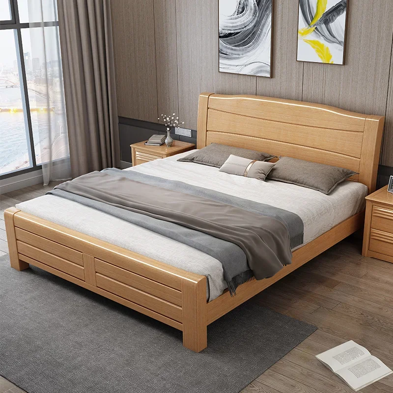 bed Nordic solid wood  master room double  1.5 m 1.8 m single  log modern simple beech furniture