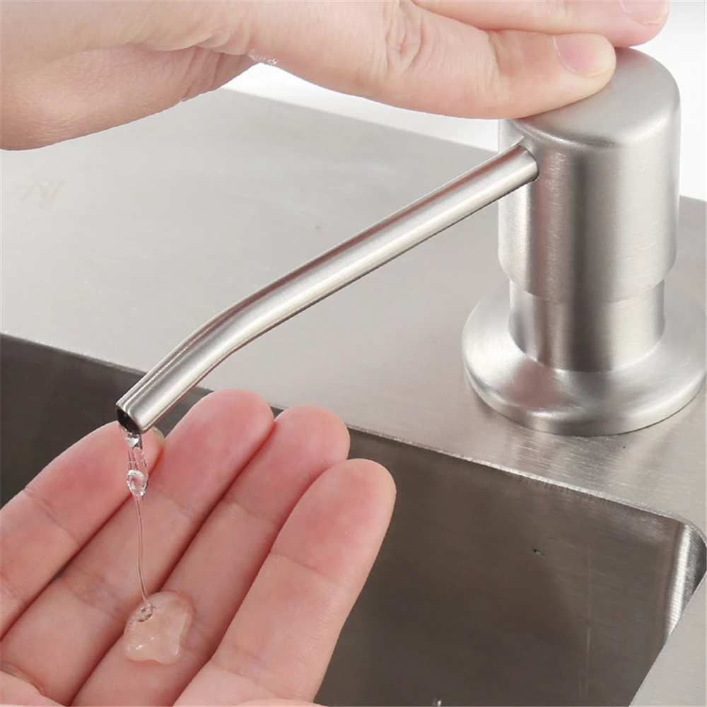 Stainless Steel Liquid Soap Dispenser Built-In Sink Lotion Pump Head Kitchen Bathroom Soap Dispenser Press Detergent Dispensers