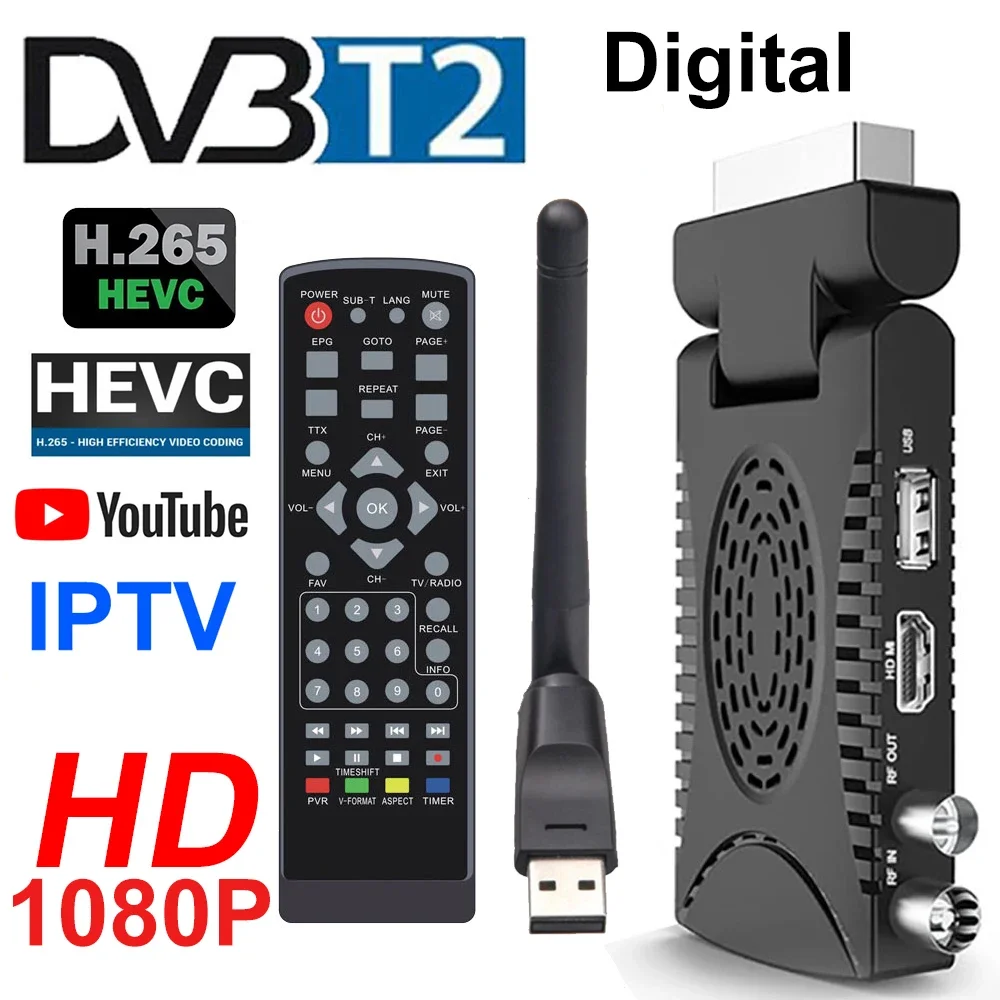 Мини-приемник DVB T2 DVB T2 H.265 Scart Испания TDT Европа Продвижение ТВ-приемники HEVC 265 DVB-T2 Приставка 1080p HD декодер