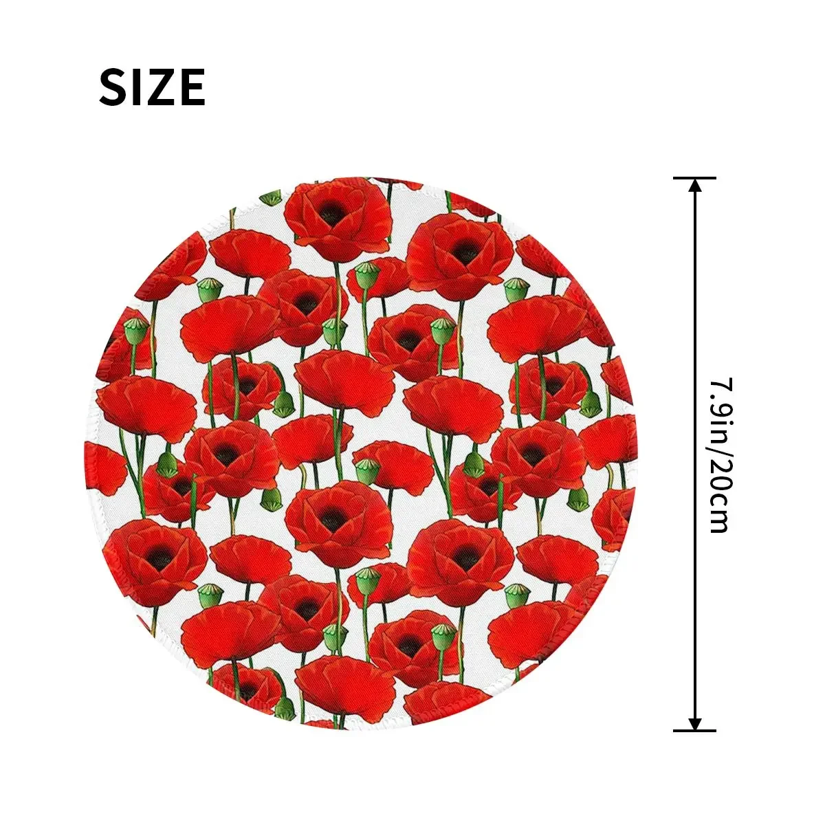 Poppy Pattern Round Mouse Pad Computer Keyboard Mouse Mat Gaming Laptop Desk Mat Office Table Mats