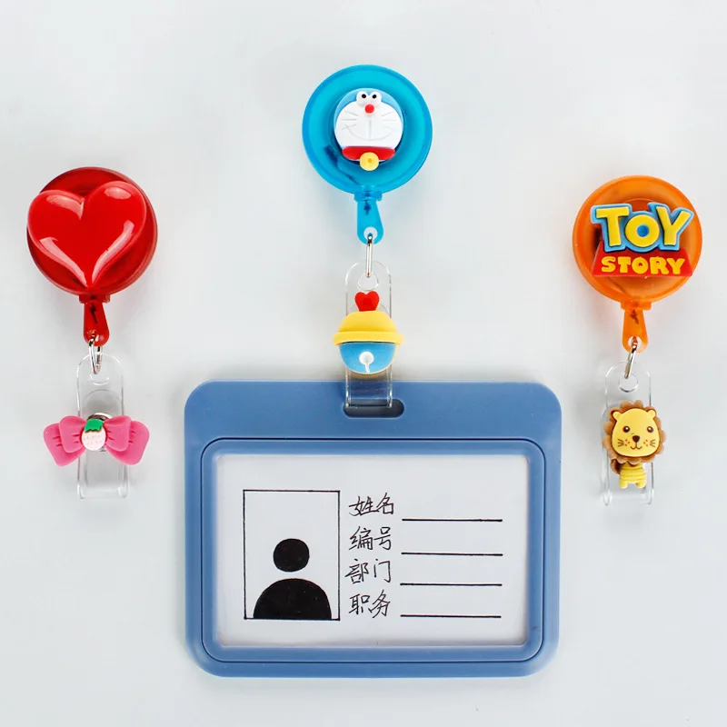 Cute Winnie the Pooh Lotso For ID Card Holder Scalable Toggle Clip Employee Card Doctor Nurse Chest Card Student Bus Card Holder