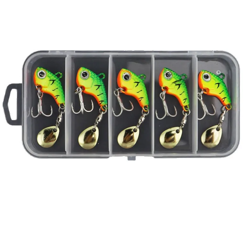 Neues 5er-Pack Glitzer-Vibrations-Spinnköder, kleine Wirbelwind-VIB-Box, Metall-Meeresangelköder, Süßwasser-Kunstköder – Detail 5