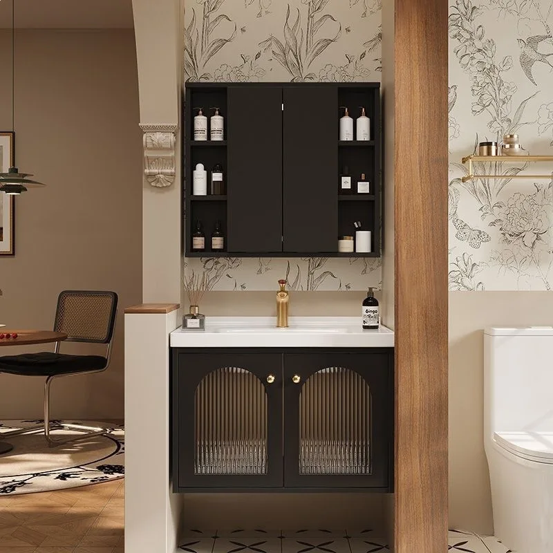 Oak bathroom cabinet feng shui mirror hidden mirror ceramic integrated basin washbasin