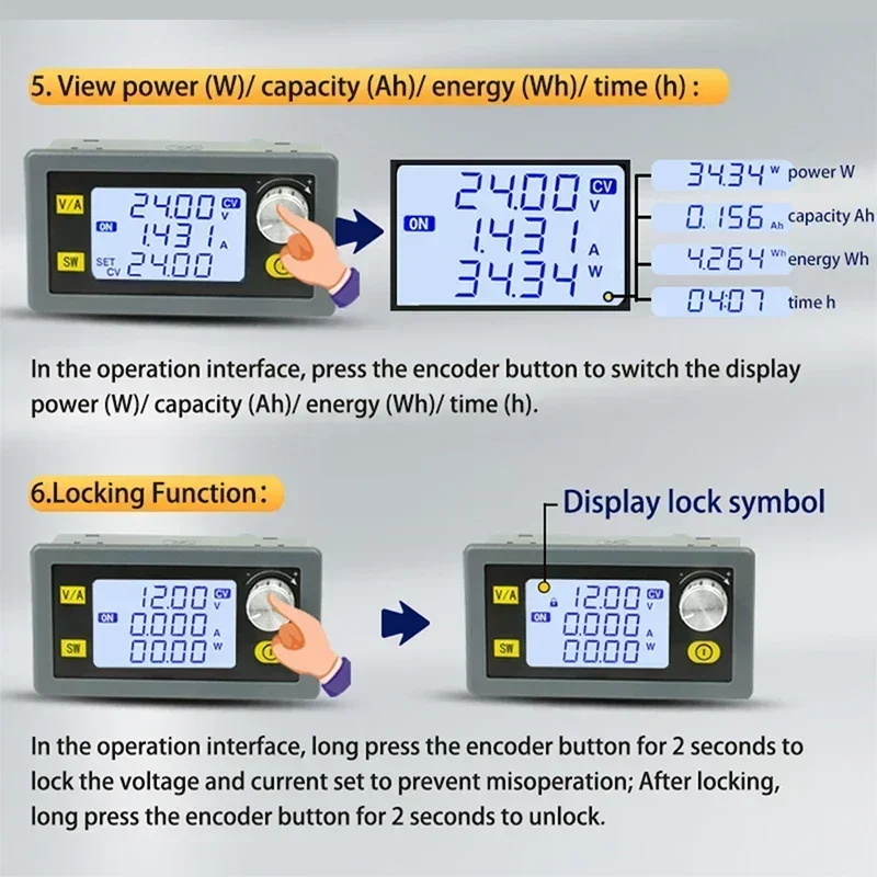 6020L 60V 20A 1200W Buck Converter CC CV Step-Down Module LCD Adjustable Regulated Stabilized Voltage Power Supply