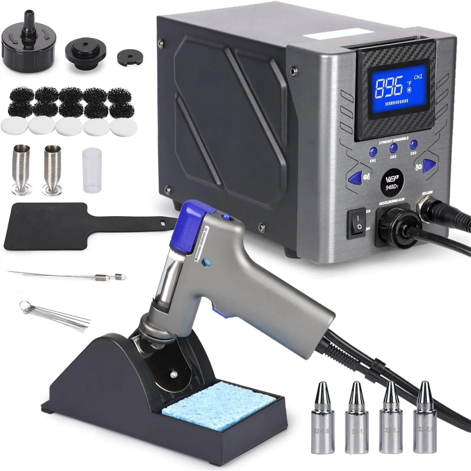 

110W Desoldering Station with 4 Nozzles, Temperature-Controlled, 3 Presets, Tiltable Display