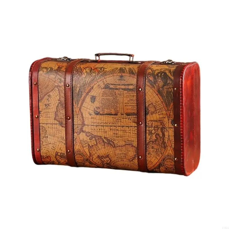   Wooden Trunk Faux Leather Handle Carrying Case Portable Storage Container For Jewelry Cosmetics And Collectibles
