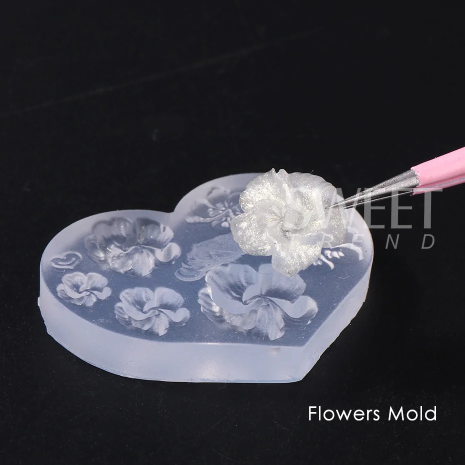 Mini moldes de silicona 3D para decoración de uñas, letras ABC, flores de pétalos grandes, herramientas de tallado acrílico 3