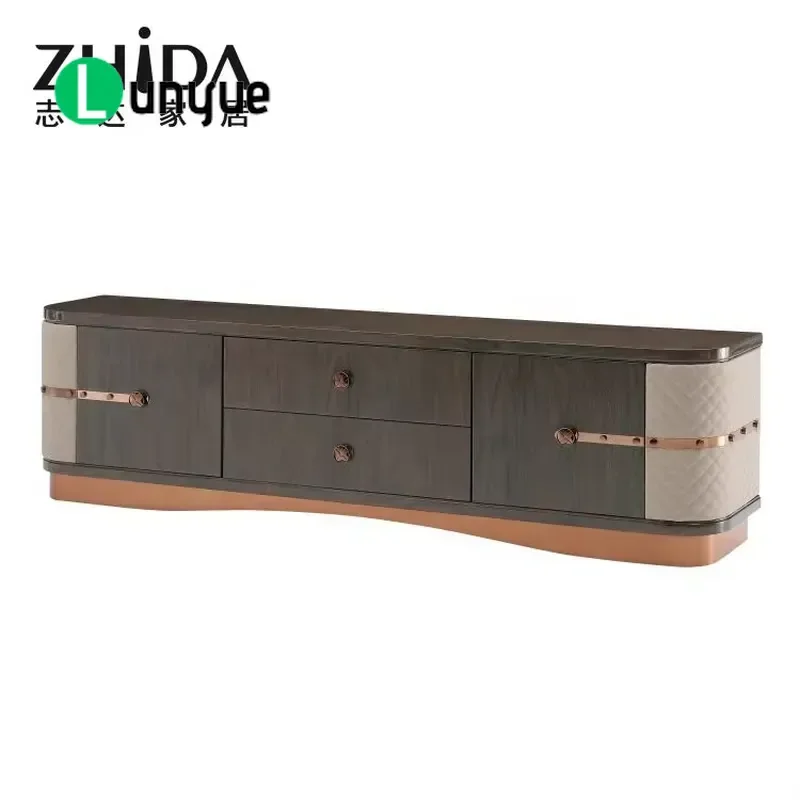 Custom High Quality Stainless Steel Artificial Marble Surface PU TV Cabinet For Living Room Furniture China Direct Supplier
