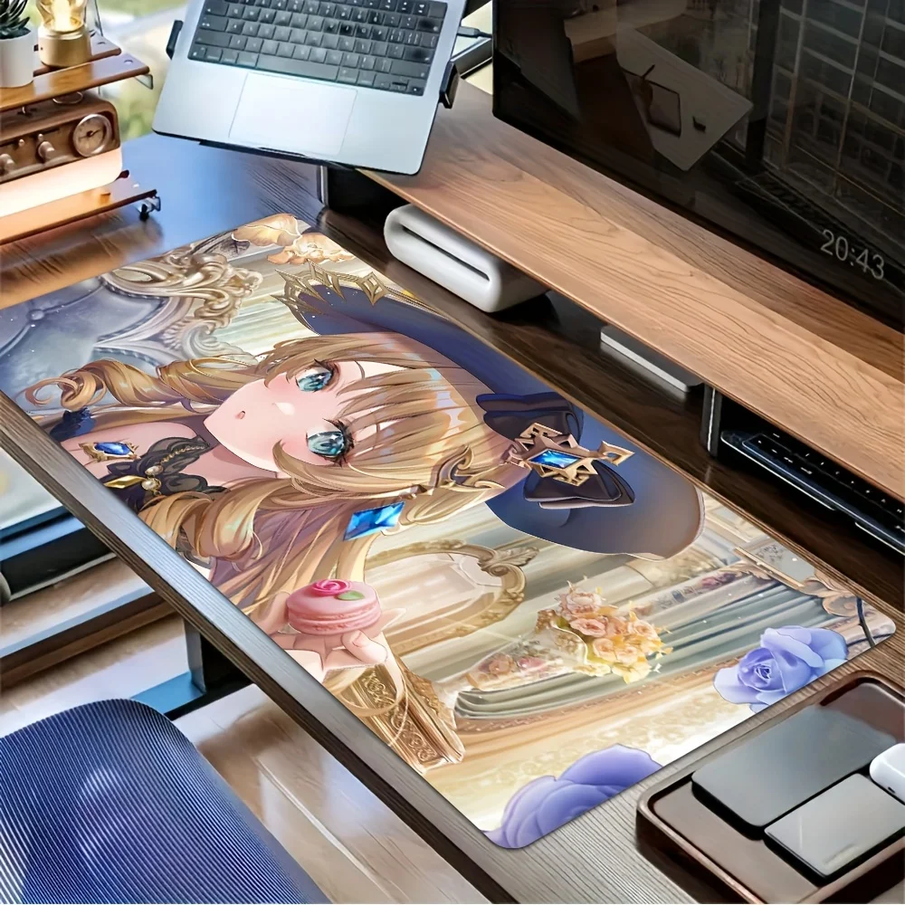 1pc Anime-Style Blonde Girl Navia Gaming Mouse Pad & Desk Mat - Non-Slip Rubber Base, Washable Surface, Playful Design for Offic