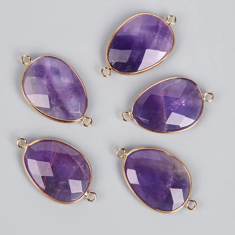 2pcs Natural Stone Pendants Amethysts Lapis Crystal