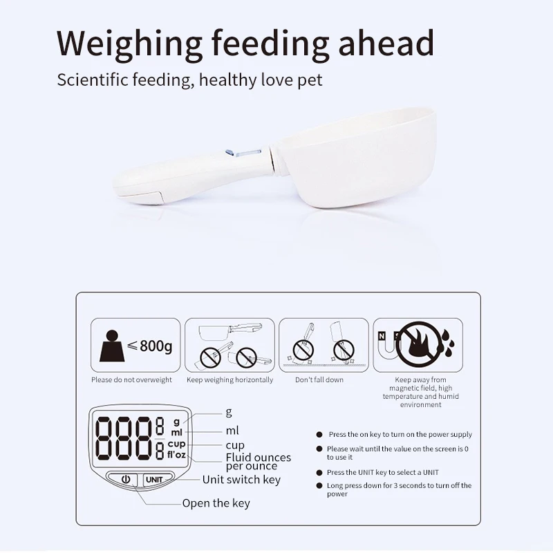 New Pet Food Scale Electronic Measuring Tool Dog Cat Feeding Spoon Kitchen Scale Digital Display 250ml