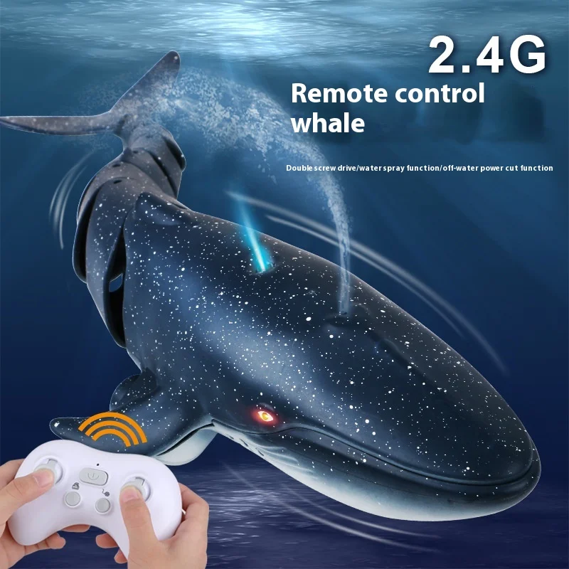 Controle Remoto Spray Baleia, Tubarão Elétrico, Modelo Simulado de Baleia RC, Brinquedo de Natação Bionic, Brinquedo Infantil Recarregável, 2.4g