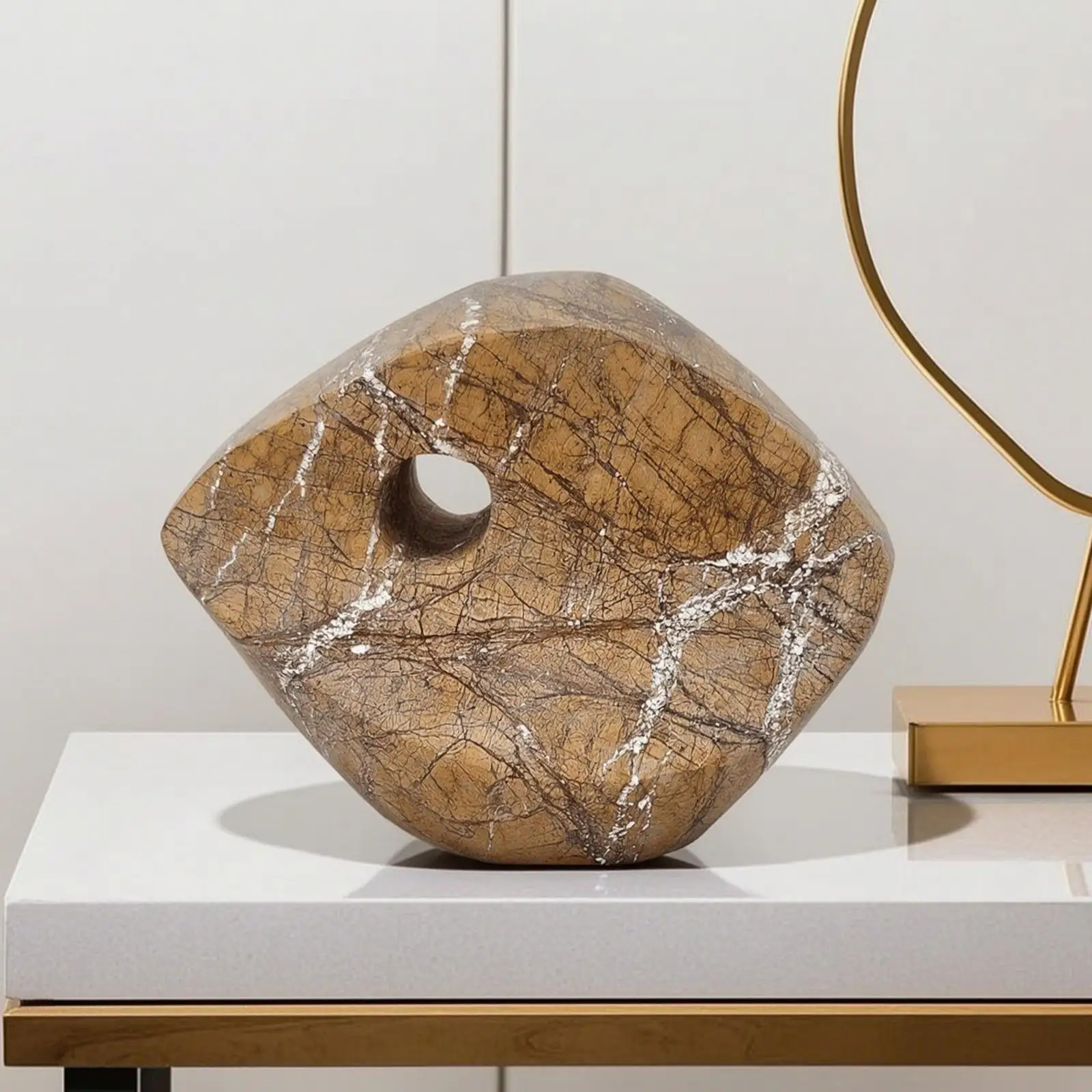 Decorative Sphere Marble Orb with Circular Opening Stone Sculpture Elegant Decoration for Bedroom Study Interior Decor