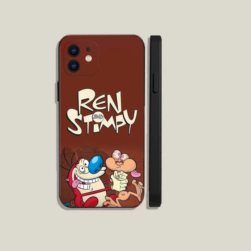 Ren and S-stimpy  Phone Case For iPhone 15,14,13,12,11,Plus,Pro Max,XS,X,XR,SE,Mini,8,7 Soft Silicone Black Cover