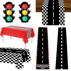 Racing Car Table Runner Tablecloths Table cover checkered flag racing road track kids Race Car Themed birthday Party Decoration
