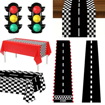 Racing Car Table Runner Tablecloths Table Cover Checkered Flag Racing Road Track Kids…