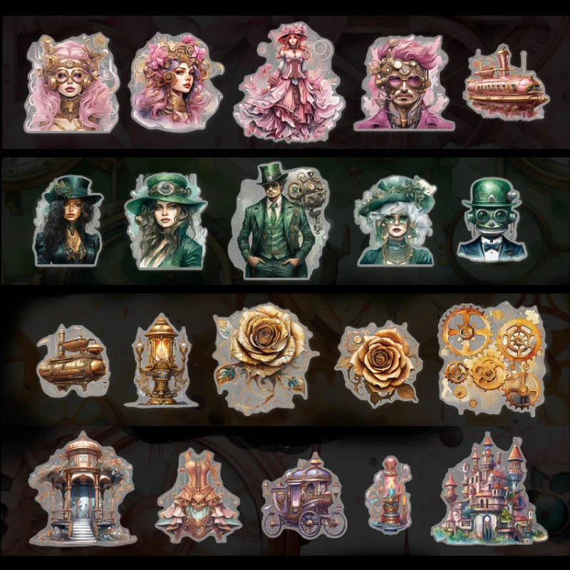 20Piece/pack PET Sticker Pack Steam Country Retro Character Handbook Decoration DIY Mechanical Element Material