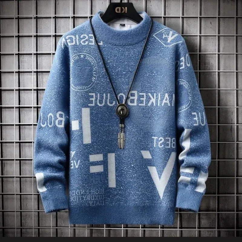 Suéteres de punto cálidos para hombre, jersey de otoño e invierno, prendas de punto de lana para hombre, ropa Popular de moda coreana holgada Vintage