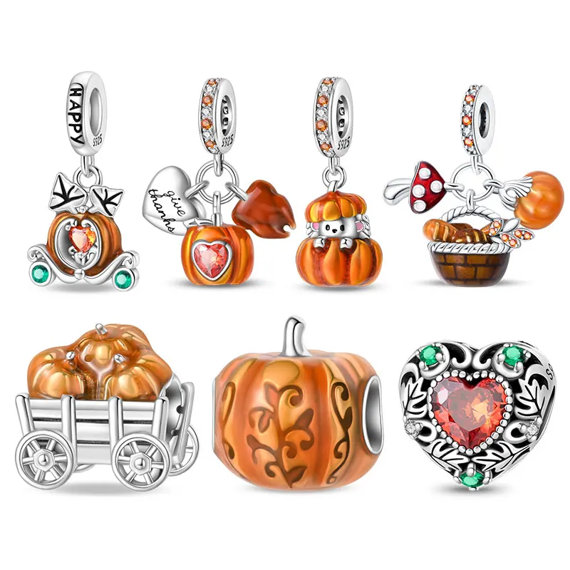 

Hot Sale Charm 925 Silver Autumn-Themed Pumpkins Charms Bead Fit Original Charms Silver Bracelet DIY Fine Jewelry For Women Gift