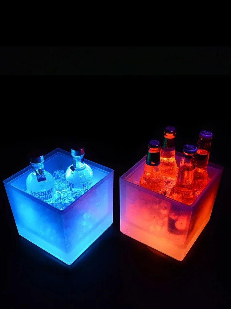 Mini luminous ice bucket small square plastic beer champagne red wine double layer iced wine ice bucket bar battery model