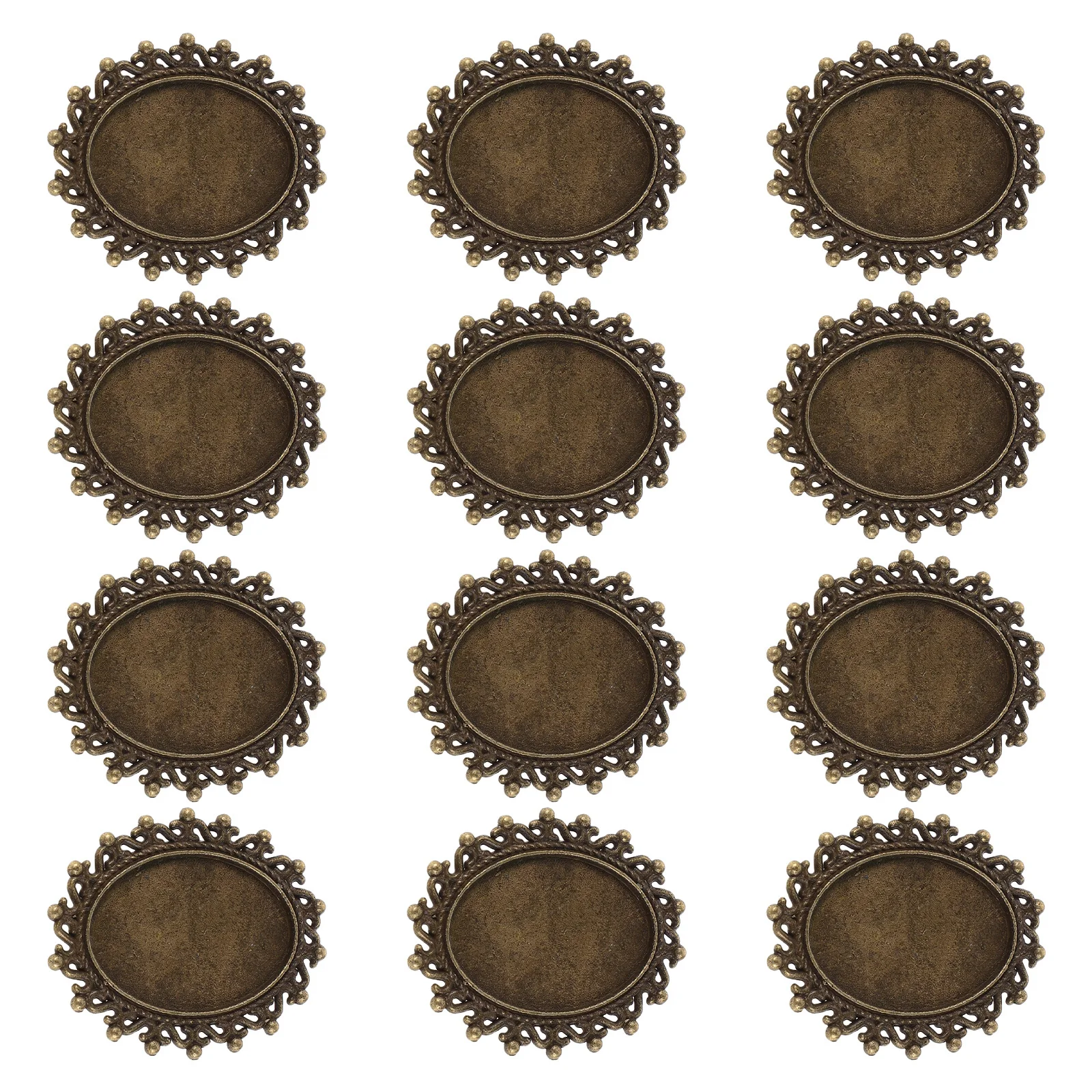

12Pcs Brooch Base Blank Oval Alloy Tray DIY Pin Backs for Badge Lapel Decoration Craft Rhinestone Pendant Settings