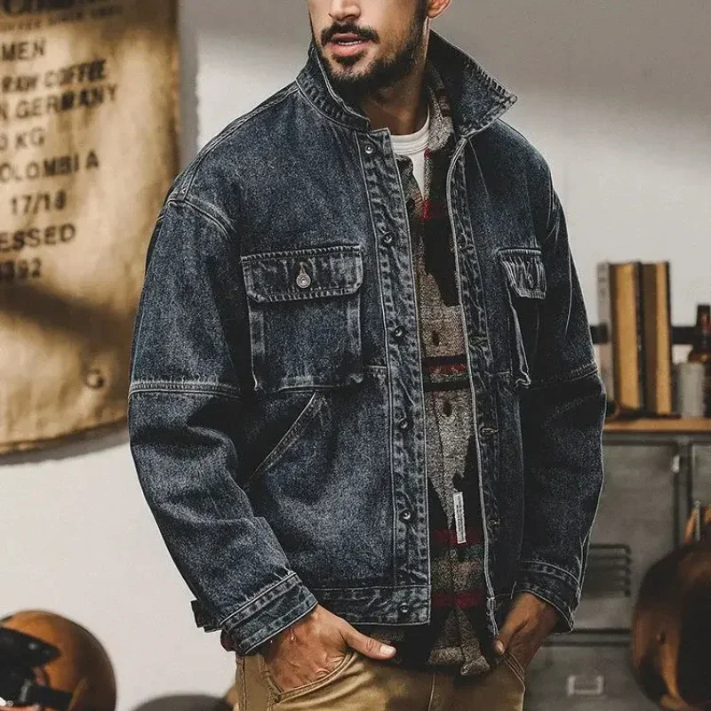 Manteau de cow-boy en denim décontracté pour hommes, vestes carillon lavées, vêtements populaires coréens, hiver 2024, Y2k, nouveau