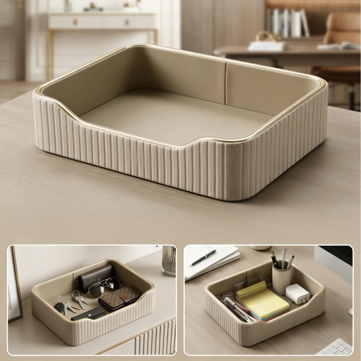 Rectangular Entryway Tray Organizer Basket for Desktop Cosmetics Storage Display Rack Home Decor Shelf Stand Table Top Unit